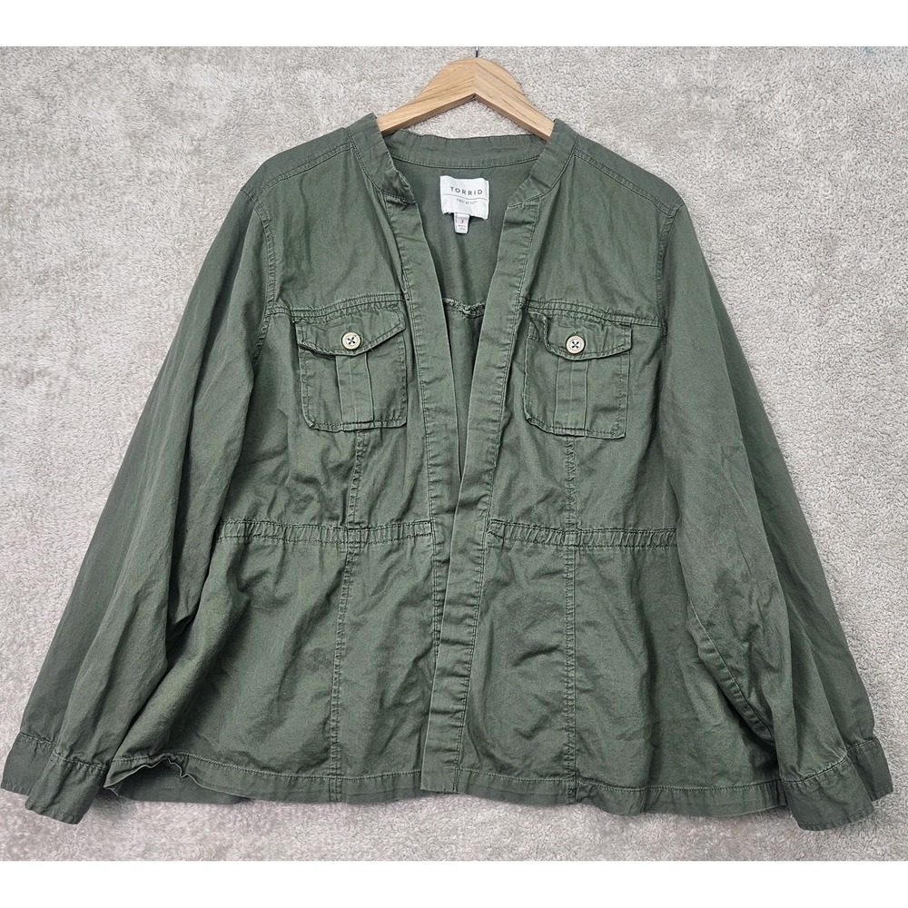Torrid Utility Jacket 3X Olive Green Peplum Military Twill Shirt Jacket Plus Sz